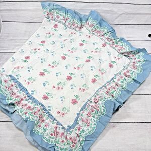 Martex Vintage Ruffled Pillow Shams Standard (2) Cottage Blue Pink White Floral